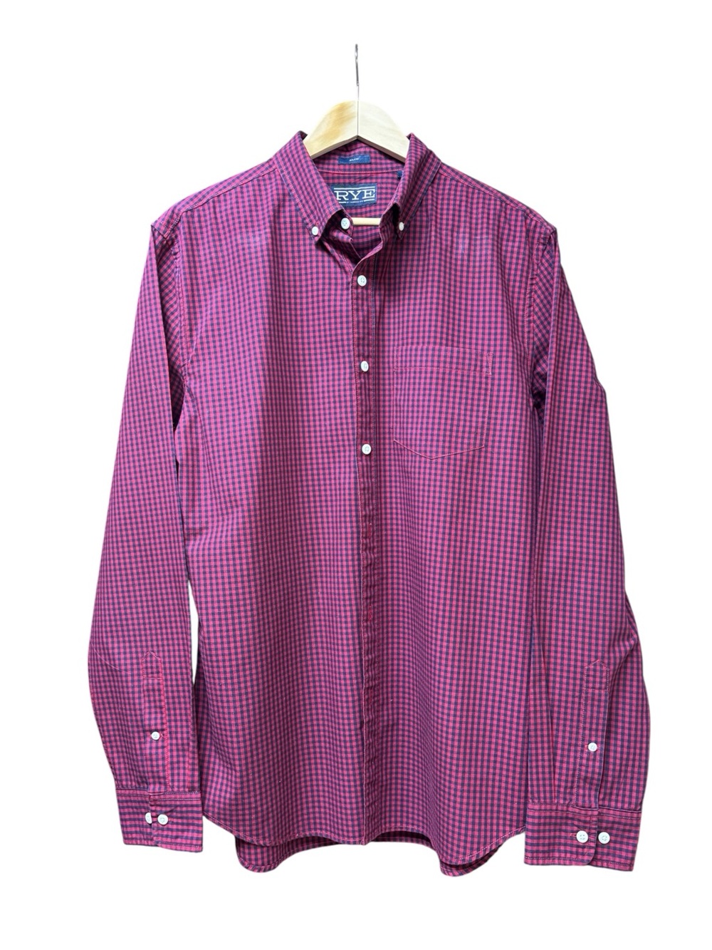 Rye Men's Button-Down Check Shirt - Magenta and Navy